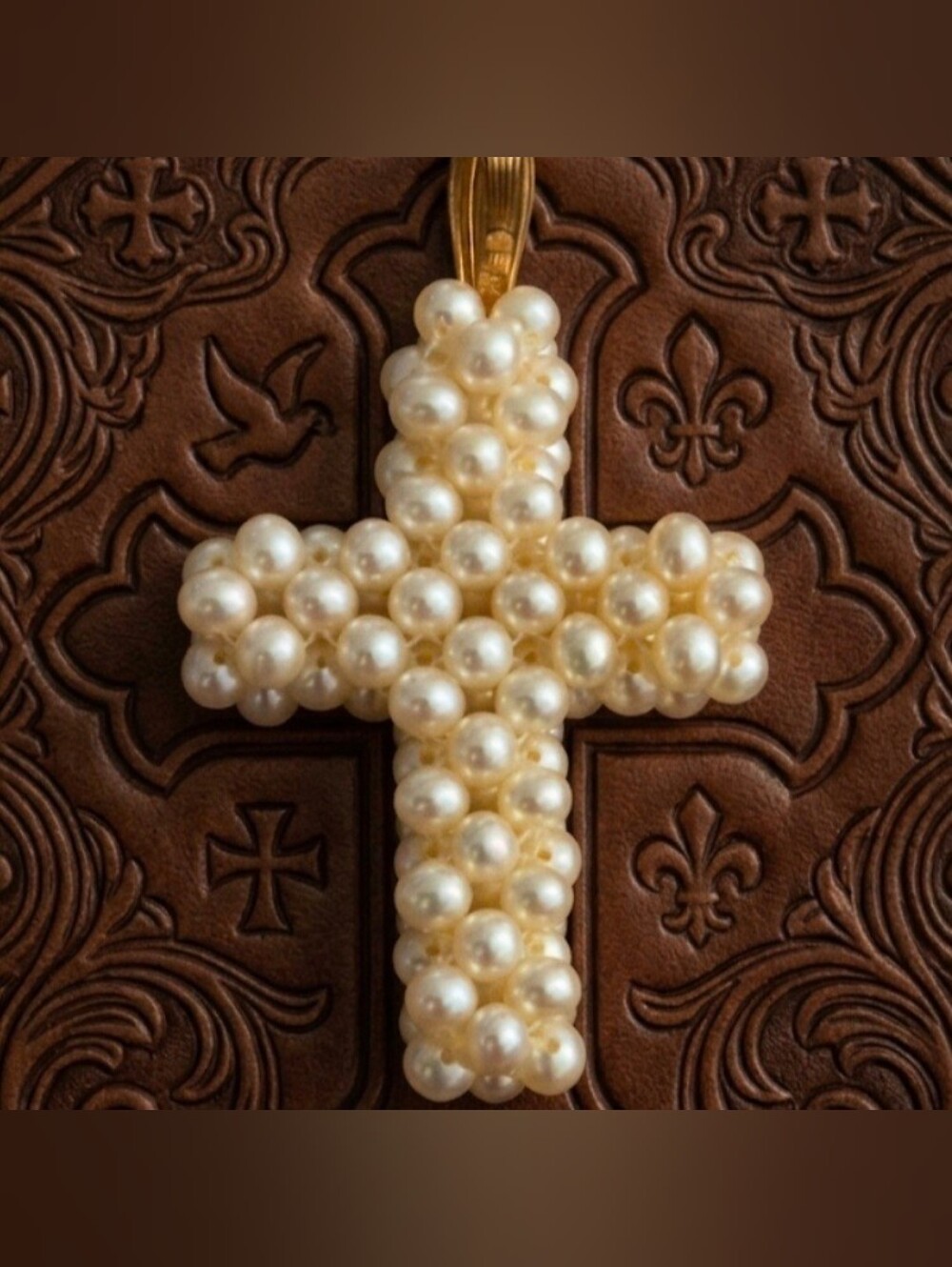 Freshwater Pearls Lee Sands Handmade Pearl Cross Crucifix Pendant Vintage 1.5"